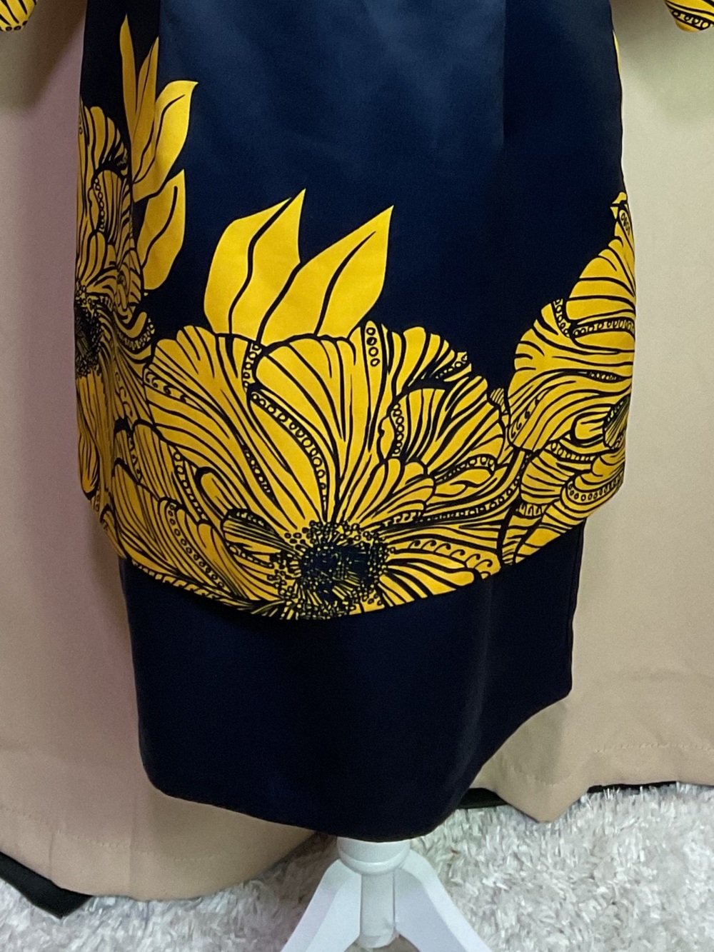 Ashro Navy Blue With Yellow Floral Print Vintage Dress - Picture 3 of 10